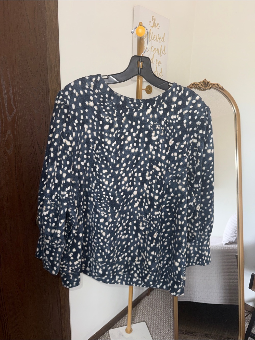 Ann Taylor Black and White Speckled Long Sleeve Top